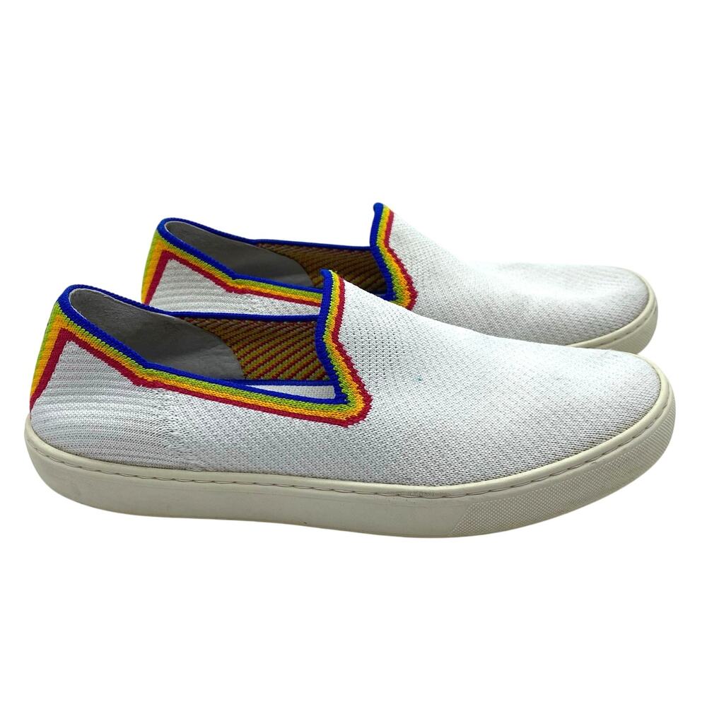 Rothy's White Rainbow Slip On Shoes Colorful Preppy Casual Women's size 10